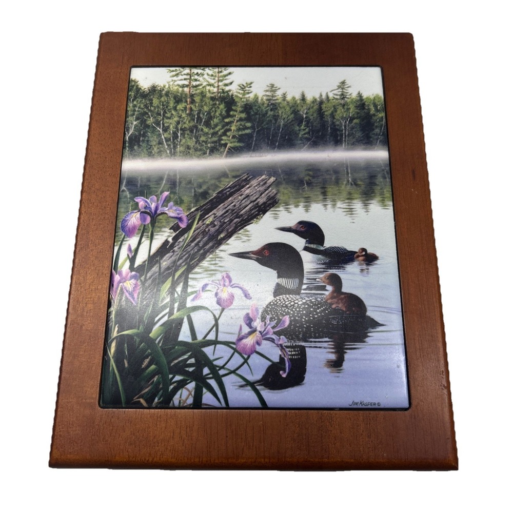 Jim Kasper Loon Lake Wood Jewelry Trinket Box Tile Inlay Divided Storage